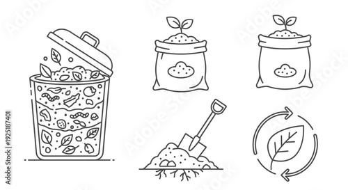 Composting Process with Waste and Compost.