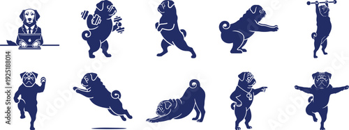 Muscular Male Body Silhouette in Dark Blue, Minimalist Flat Design, Athletic Figure Graphic Illustration