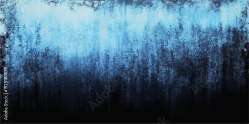 Abstract blue grunge texture background featuring a dark storm over the sea with rain patterns on a vintage glass surface