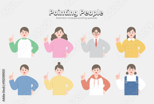 손가락을 들고 있는 웃고 있는 사람들 일러스트