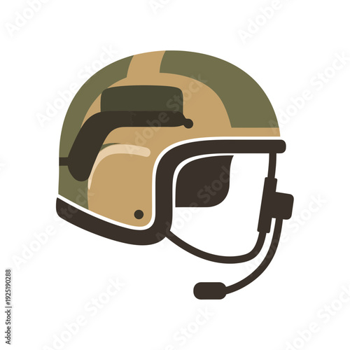 Camouflage Military Helmet with Microphone Icon