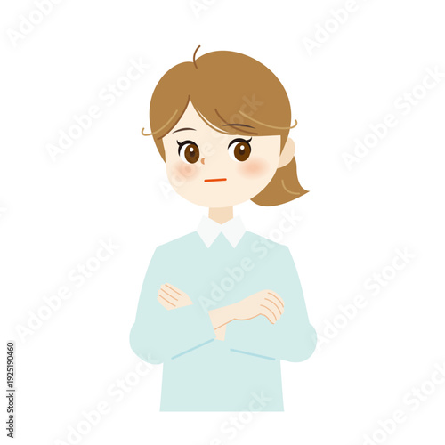腕組みをする女性のイラスト　無表情・ニュートラル