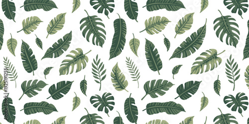 tropical botanical seamless repeat pattern green leaf wallpaper art