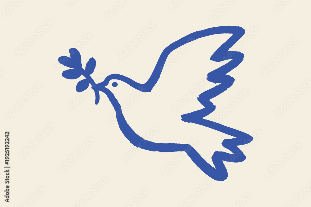 Ταπετσαρία Peace dove with olive branch naive style vector illustration