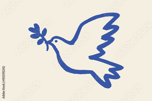 Peace dove with olive branch naive style vector illustration