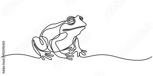 Frog in one continuous line drawing. Single line art, minimalist style animal vector. Graphic illustration