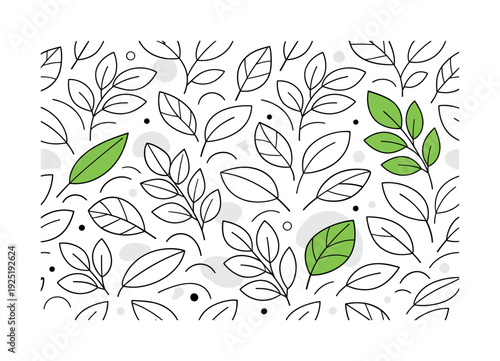 Minimal Botanical Design. Minimal botanical pattern. Stylized green leaves arranged in a repeating balanced