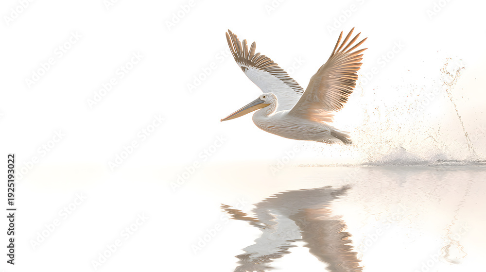 Fototapeta premium Pelican in Flight Over Water