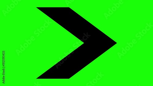 Animated black arrow icon on green screen background for video navigation and transitions