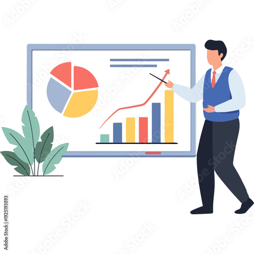 Professional analyzing business growth metrics on a computer screen. Vector