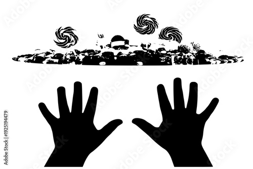 Children Reaching for Eid Sweets Silhouette Vector for Family Celebration and Childhood Holiday Joy Concept