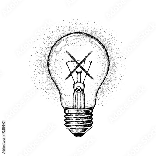 Broken light bulb with an X mark on the filament, symbolizing failure or no idea