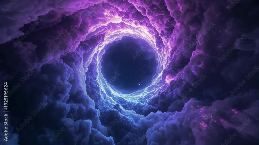 Circular glowing portal formed by swirling purple clouds creating dramatic cosmic vortex effect