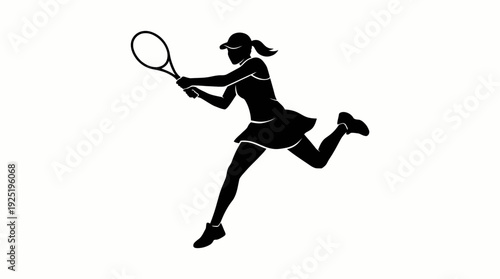 Female Tennis Player Silhouette – Dynamic Forehand Stroke Illustration