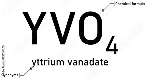 Yttrium vanadate chemical formula with callout titles