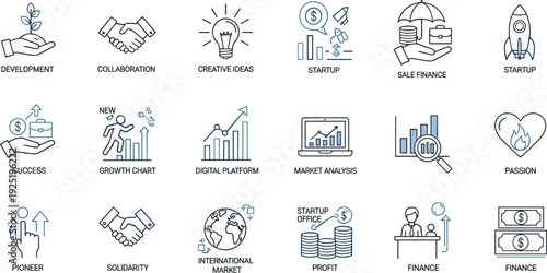 Business and financial management icon set with 18 corporate symbols