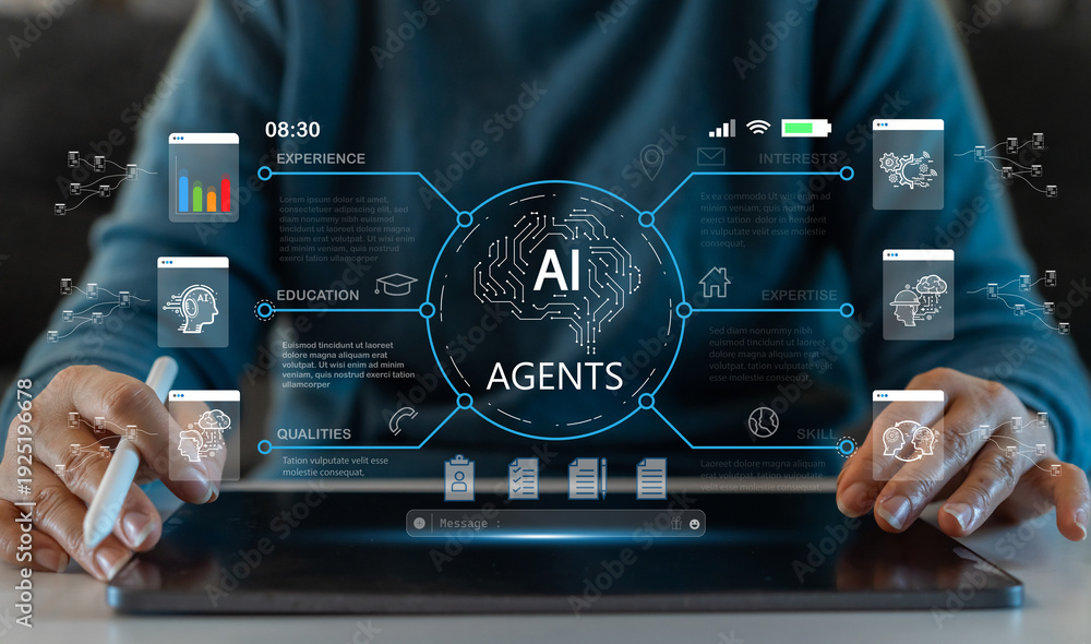 Εκτύπωση καμβά Ai agent system, future of AI automation in enterprise, people with artificial i
