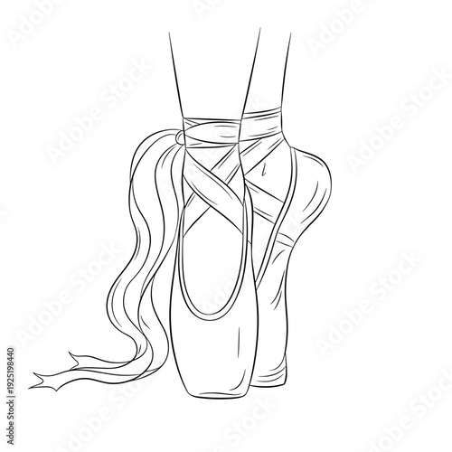 Elegant ballet pointe shoes with long ribbons tied gracefully around the ankles