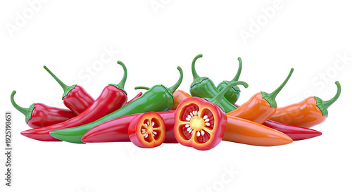 Assortment of Fresh Red, Green, and Orange Chili Peppers