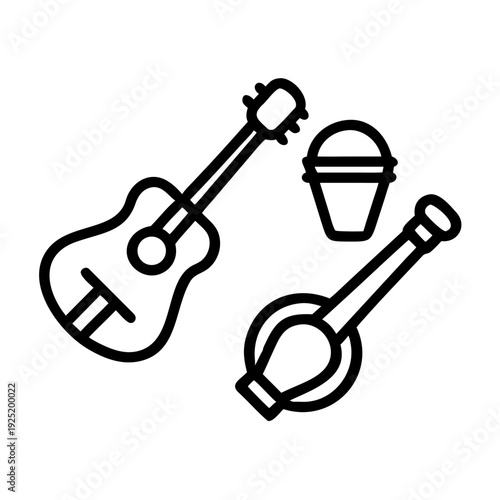 Acoustic Guitar and Banjo, Two Stringed Musical Instruments - Outline Icon Set