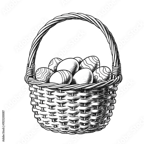 Woven Easter basket filled with decorated eggs, a classic holiday symbol