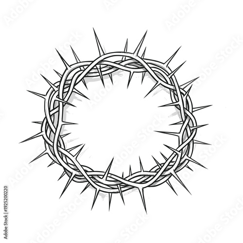 A stark black and white illustration of a crown of thorns, symbolizing sacrifice and suffering