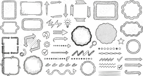 doodle hand drawn rectangle frames set. rectangle shape. Scribble pencil square empty text box. Line border design