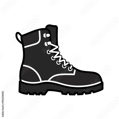 Black work boot illustration on white background