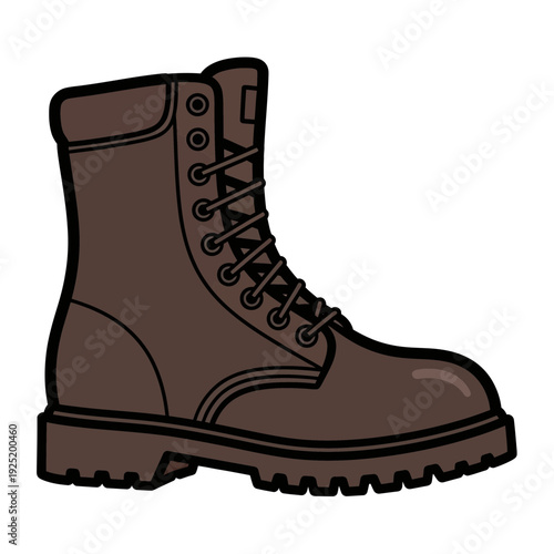Brown Leather Combat Boot Illustration