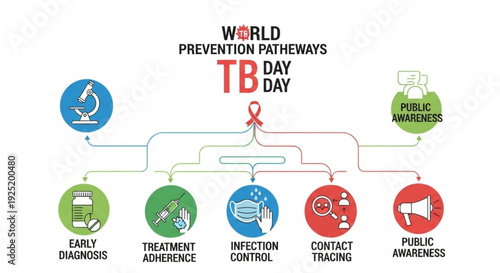 World tb day prevention pathways infographic with public awareness and health icons