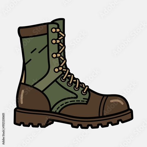 Military Boot Illustration, Combat Footwear, Army Style Boot
