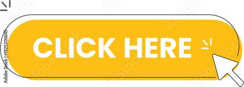A clean yellow "Click Here" button, featuring a thin black outline, is presented on a minimalist white background, accompanied by a precise arrow cursor indicating an impending interaction.