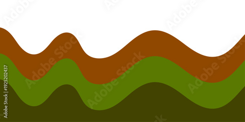 Earthy green and warm brown layered waves flowing smoothly across a light background, 3D paper cut style with soft shadows and a natural modern abstract feel.