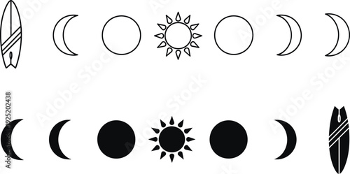 Phases of the moon and sun illustration