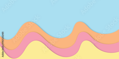 Layered curved bands in coral, blush, and buttery tones creating a smooth abstract wave pattern, subtle depth and bright contemporary design.