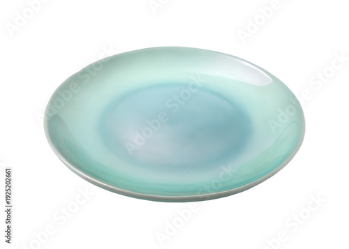 Empty Teal Ceramic Plate with Silver Rim Isolated on Transparent Background