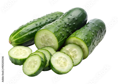 Fresh Whole Cucumber with Slices Crisp and Green Isolated on Transparent Background