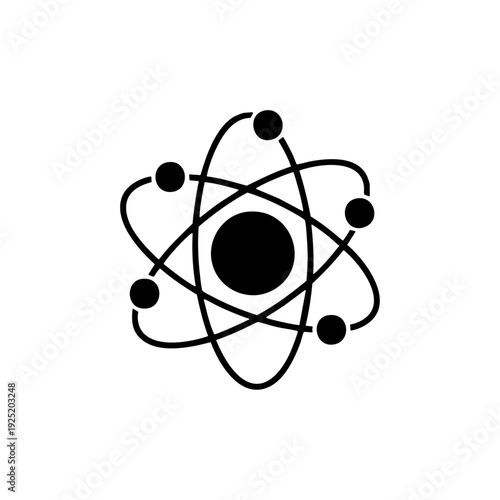 A simple black and white illustration of an atomic structure model