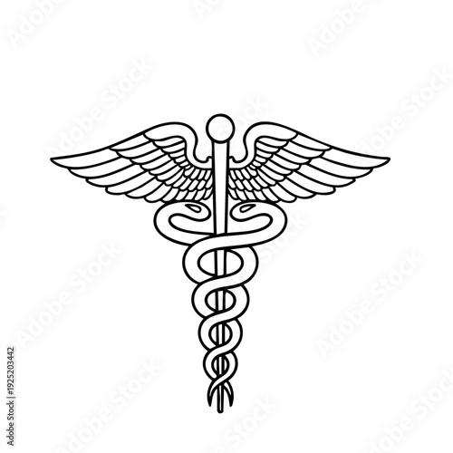 The caduceus symbol a staff with two snakes and wings depicted