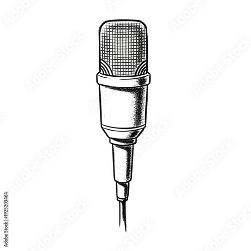 Vintage condenser microphone illustration with a classic retro design and a clean white background