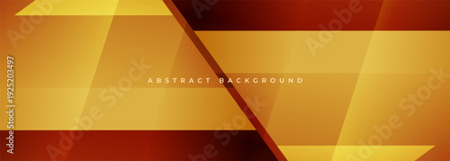 Golden planes intersect over brown abstract background with layered rectangles, metallic sheen, glossy bevels, premium branding mood and refined geometric balance for upscale visuals.