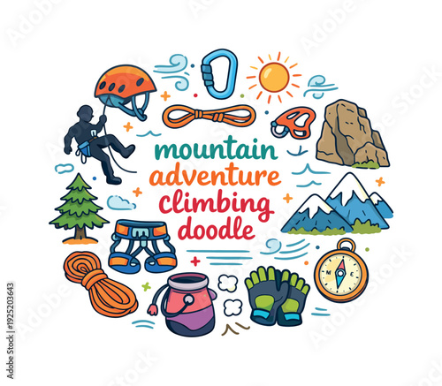 mountain adventure climbing doodle. Hand drawn illustration of mountain adventure climbing doodle. climber