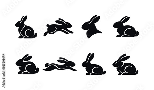 Continuous line rabbit silhouette. Filled icon set of Continuous line rabbit silhouette: single line sitting