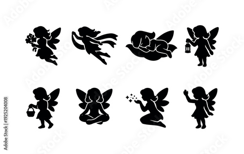 Enchanted Fairy Icon Set. Enchanted mini fairies set. Filled icon set of Enchanted mini fairies set: fairy