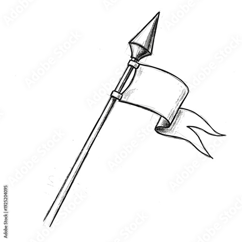 Hand-drawn sketch of a medieval banner with a pointed finial and flowing fabric