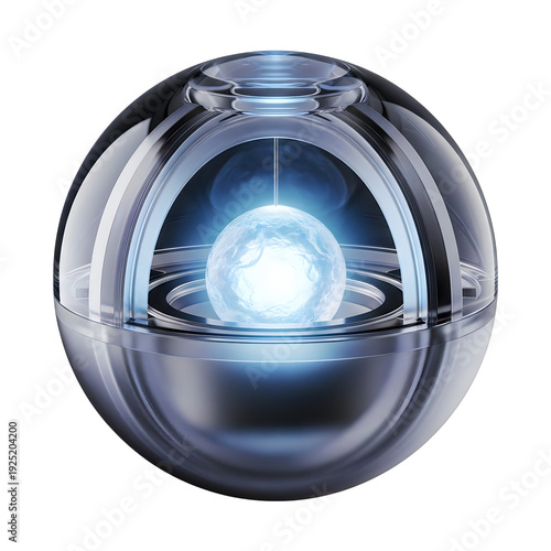 Glowing blue orb inside transparent sphere light