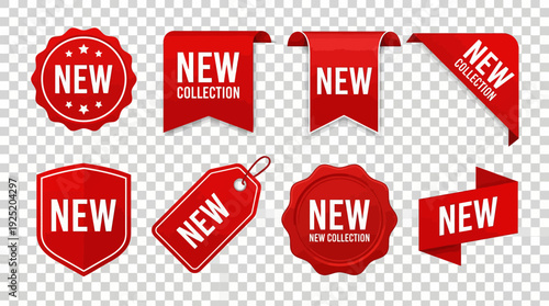 Red Promotional Labels with NEW Text Vector Set