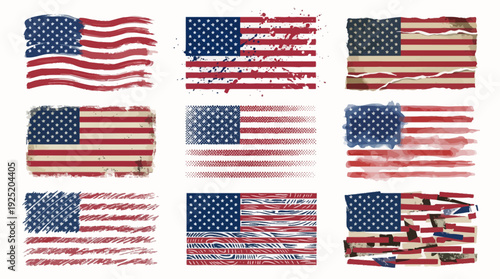 Artistic Brushstroke American Flag Vector Set