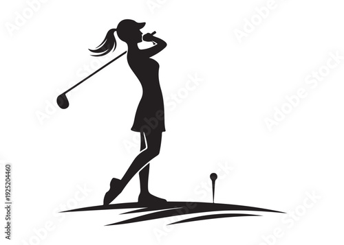women's golf players logo silhouette vector, golf player golfer swinging silhouette, playing golf swing pose logo silhouette, golf player plying golf logo vector silhouette on white background