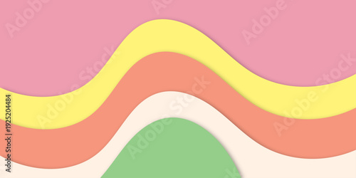 Layered curved bands in blush, lemon, and peach tones forming a smooth abstract wave pattern, clean minimalist paper art with subtle depth.